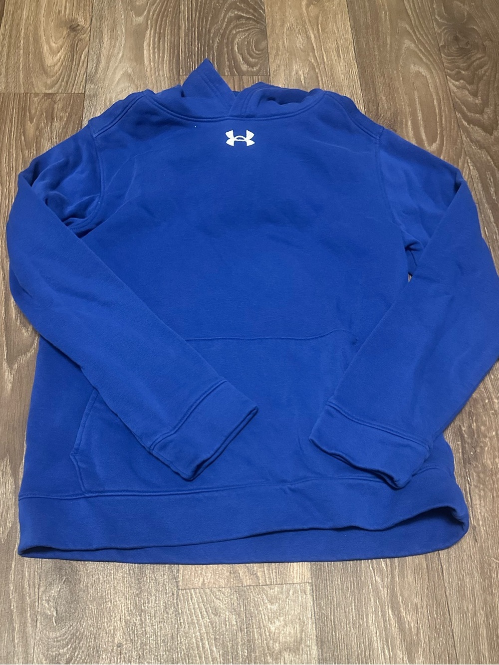 Under Armour Royal Blue Fleece Pullover Hoodie with  White Logo Youth LARGE